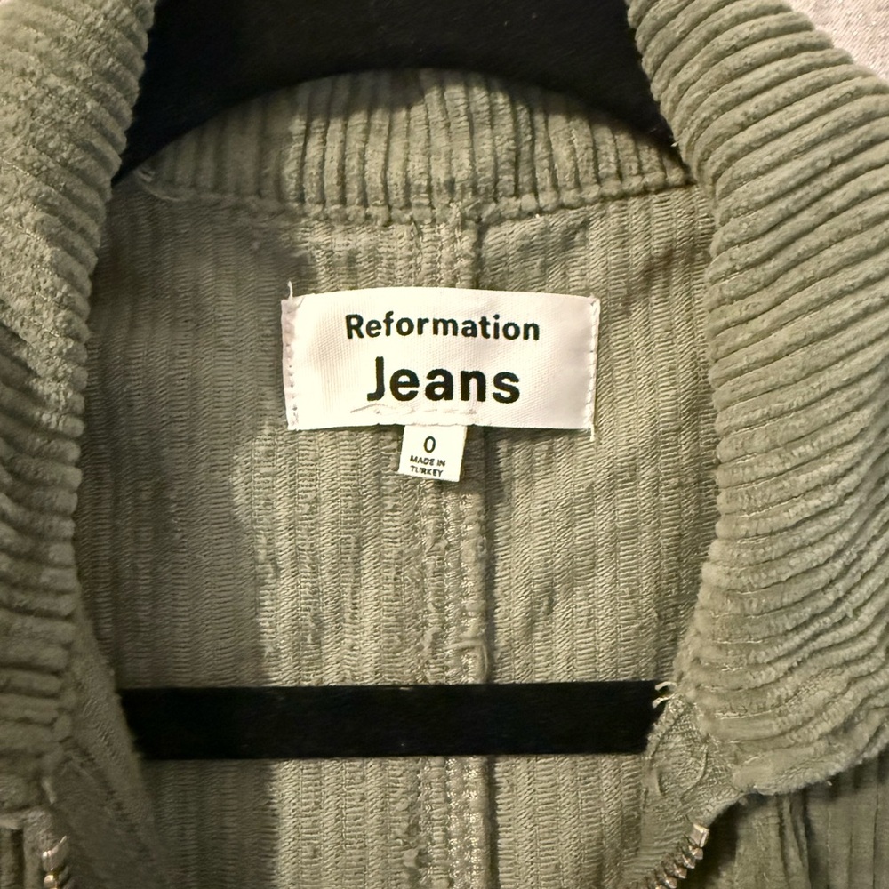Reformation Jumpsuit Romper in Sage Green Corduroy